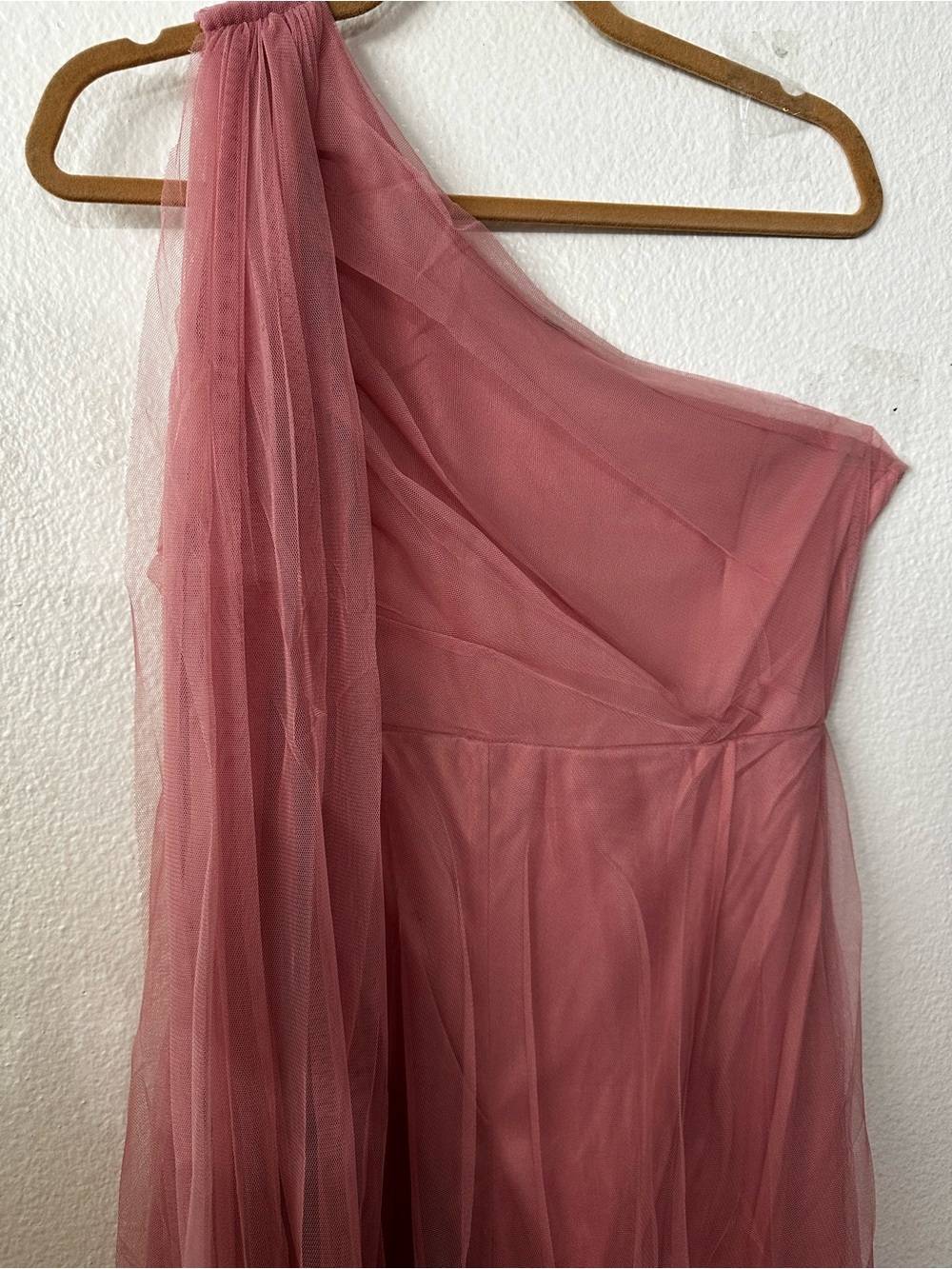 Soft Pink One Shoulder Mesh Long Gown With Scarf Large Especial Ocassions - Picture 7 of 9
